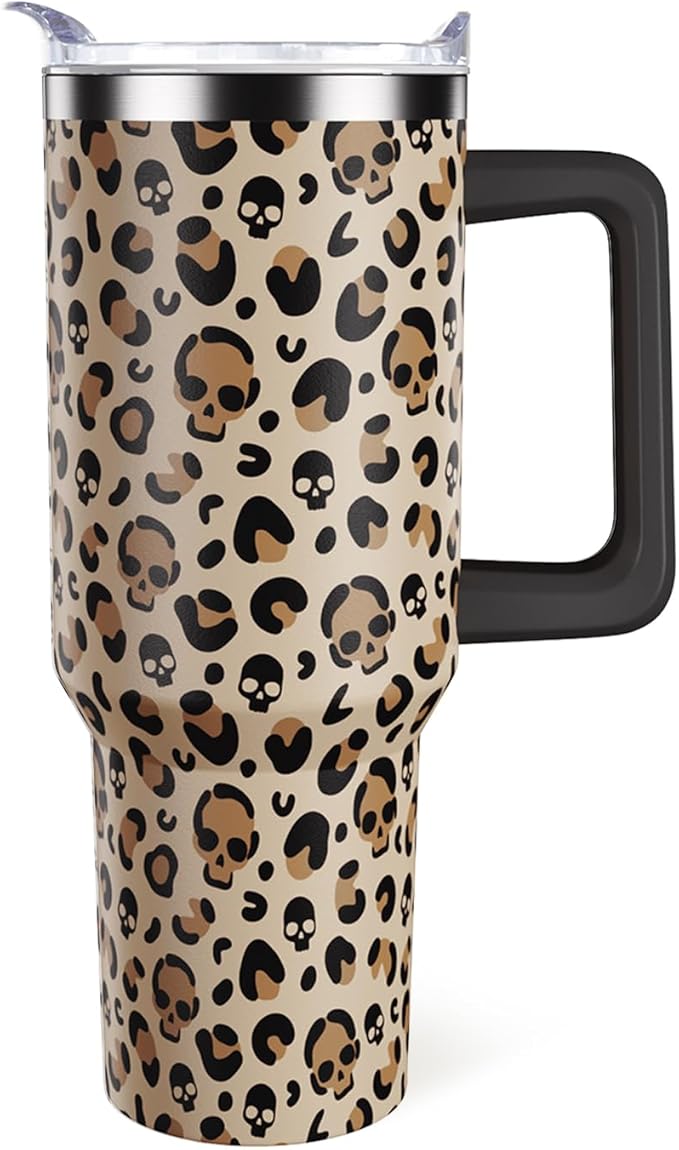 Halloween Tumbler 40oz Spooky Skeleton Skull Tumblers with Lid and Straw Leopard Cup Goth Gothic Gifts for Women Stuff Gift for Men - sugar skull tumbler with straw