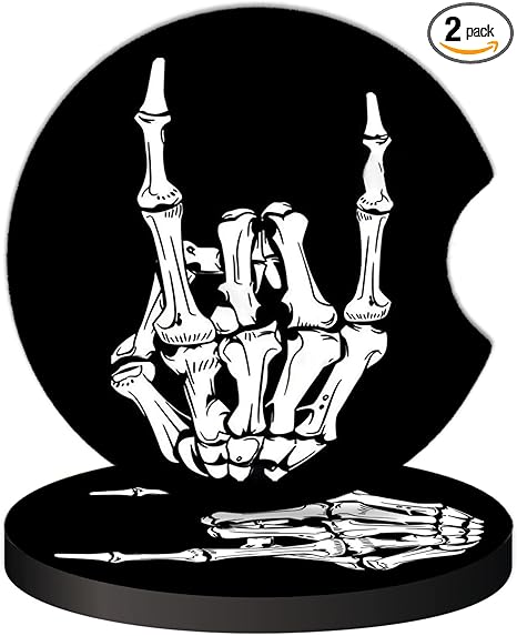 2 Pcs Car Cup Coasters, Funny Rock Skull Hand Universal Non-Slip Rubber Car Coasters for Cup Holders 2.75 inch, Car Interior Accessories for Women Men - sugar skull coasters set