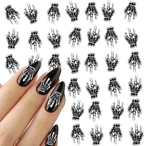 50pcs Halloween Nail Charms: Skeleton Hand 3D Nail Art Rhinestone Metal Nail Charms for Women - sugar skull nail art