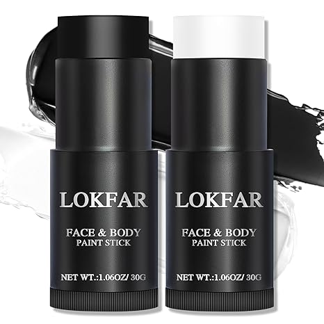 Black and White Face Body Paint Stick, White Foundation Makeup, Eye Black Stick for Sports, Professional Halloween Face Makeup Kit for Mime Zombie Clown Vampire Skeleton Skull Joker Costume - sugar skull makeup kit