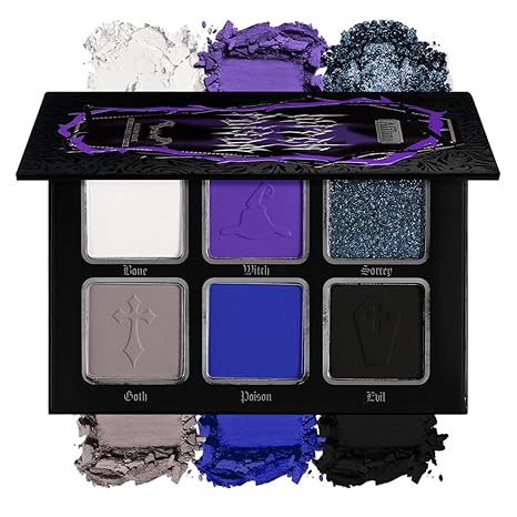 Black Blue Purple Eyeshadow Goth Makeup Palette, Matte Shimmer Dark Smoky Eyeshadow Pallet with Mirror, High Pigmented White Grey Multichrome Eyeshadow for Halloween Party Witch Costume Zombie Vampire - sugar skull makeup kit