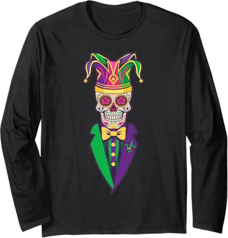 Sugar Skull Jester Mardi Gras Costume - sugar skull long sleeve shirt mens