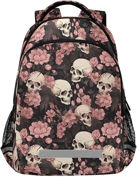 Skeleton Skull Pink Flowers Backpacks Travel Laptop Daypack School Book Bag for Men Women Teens Kids03 - best sugar skull backpack