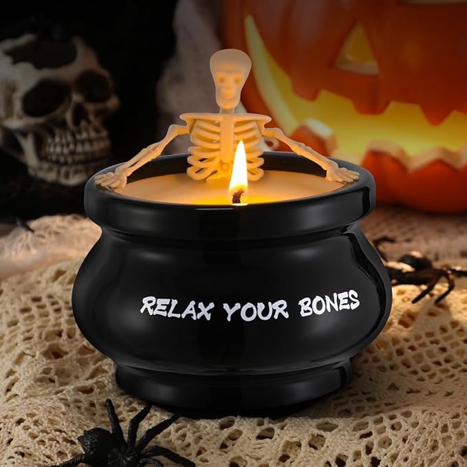 Skeleton Candle Halloween Decorations Indoor, Halloween Skeleton Candles for Gothic Party, Holiday Gift, Home Decor Indoo, Gag Birthday White Elephant Gifts Witchy Gifts for Women Men Friends - sugar skull candle holder