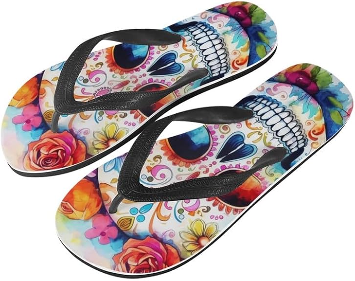 Semiouray - sugar skull flip flops womens