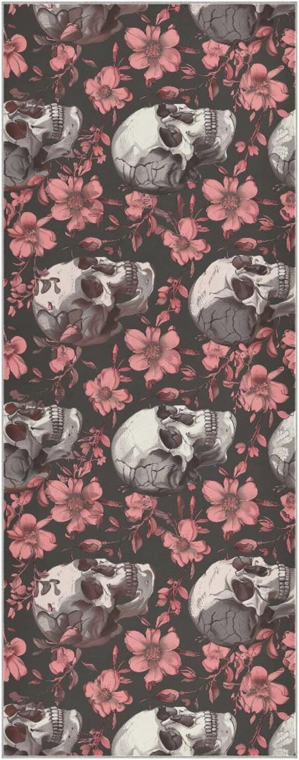 Skulls and Flowers Yoga Towel Mat with Organizer Bag Sweat Absorbent Yoga Mat Towel Non Slip for Hot Yoga Pilate Fitness 27"x73" - sugar skull yoga mat