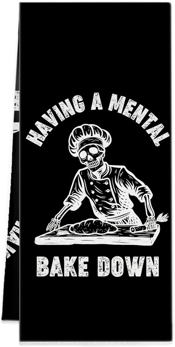 Funny Black Gothic Skull Skeleton Kitchen Towels, Chef Hand Towels, Have A Meal Dish Towels for Kitchen Bathroom, Goth Decor, Gift for Lover - sugar skull beach towel