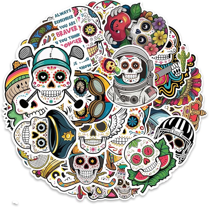 Sugar Skull Stickers 50 Pieces Vinyl Waterproof Decal for Laptop Water Bottle Phone Car Window Bike Scrapbook Mexican Day of The Dead Sticker Gifts - sugar skull temporary tattoo