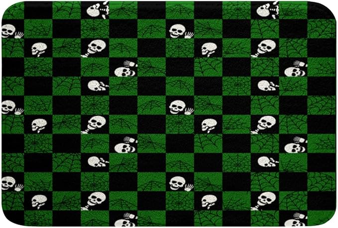 Feelyou Green Sugar Skull Bath Mats for Bathroom Skeleton Bathroom Rugs 16"x24" Spider Web Bath Rugs for Shower Tub Geometric Bathroom Accossories Doormats Floor Mat - sugar skull toilet mat set