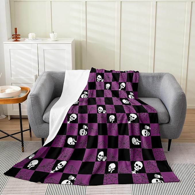 Feelyou Purple Sugar Skull Fuzzy Blanket Kids Skeleton Flannel Fleece Throw Blanket Spider Web All Season Blanket for Bed for Women Men Room Decor Halloween Themed Plush Blanket, 40"x50" - sugar skull throw blanket