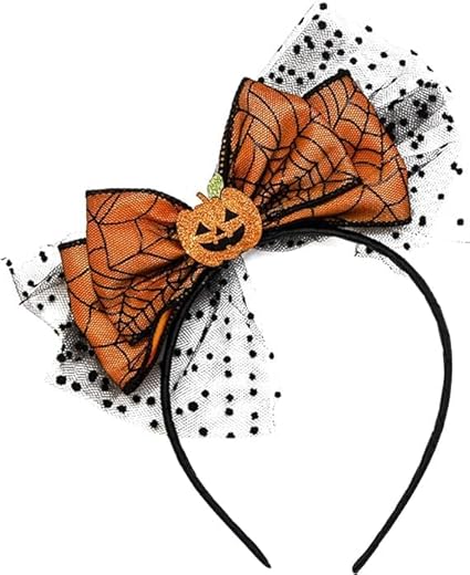 Macute Halloween Pumpkin Headband for Women Girls - Spider Web Bow Hair Band Accessories 1PCS - sugar skull flower crown