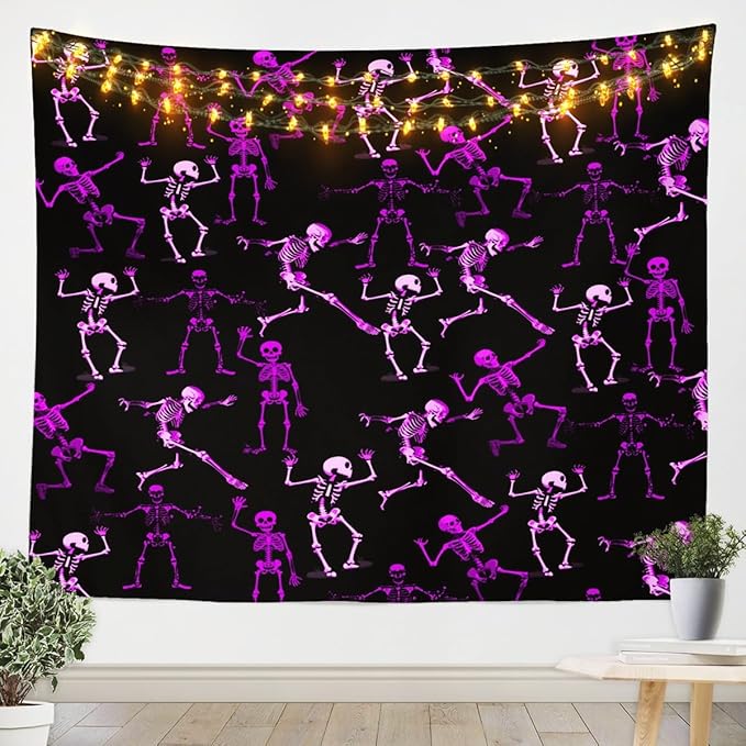 Feelyou Halloween Themed Tapestry XLarge 70"x92" Kids Horror Theme Wall Blanket for Boys Girls Teens Witchcraft Wall Hanging Sugar Skull Wall Art Room Decor Purple Black Tapestries - sugar skull canvas wall art