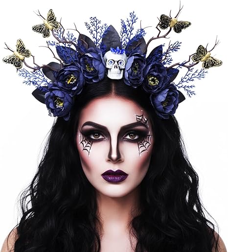 Campsis Halloween Butterfly Headband, Halloween Flower Hair Accessories for Women - sugar skull flower crown