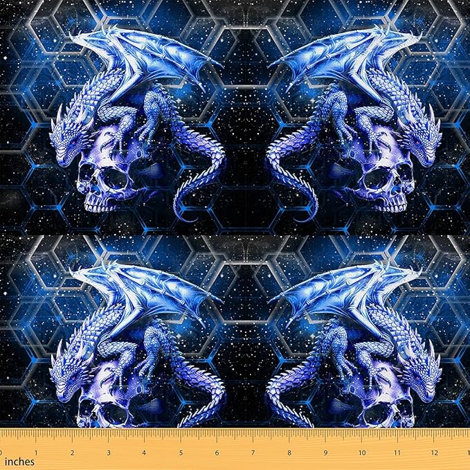 Feelyou Dragon Fabric by The Yard 1 Yard Kids Blue Honeymoon Decorative Waterproof Outdoor Fabric for Boys Teens Sugar Skull Upholstery Fabric for Chairs Wild Animal Outdoor Fabric - sugar skull table lamp