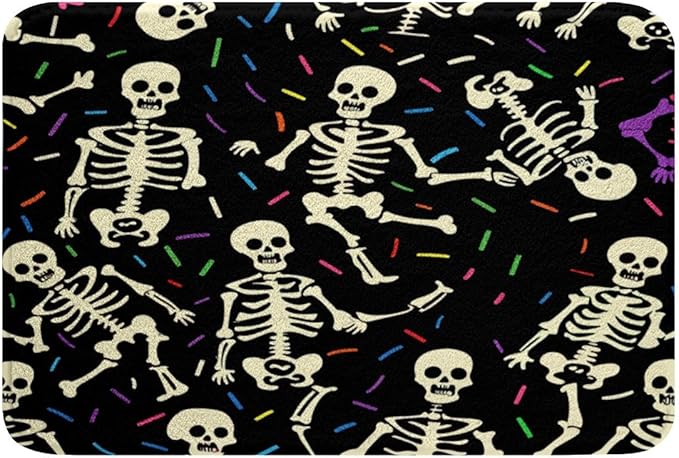 Feelyou Sugar Skull Bathroom Rugs 16"x24" Kids Gothic Skeleton Bath Rugs for Shower Tub for Boys Girls Teens Colorful Geometric Stripe Bath Mats for Bathroom Halloween Theme Bathroom Accossories - sugar skull toilet mat set