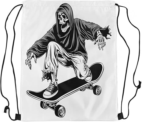 Cool Sugar Skull Drawstring Backpack 13"x15.7" Skateboard Gym String Bag Hip Hop Street Culture Sports Drawstring Sackpack White Halloween Theme Rawstring Bags - best sugar skull backpack