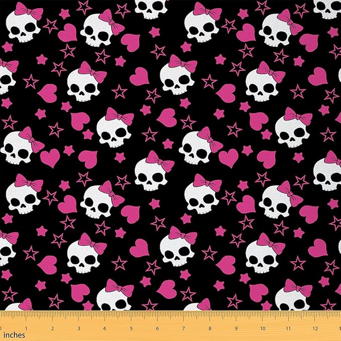 Feelyou Halloween Theme Fabric by The Yard 1 Yard Sugar Skull Decorative Waterproof Outdoor Fabric Daisy Floral Flowers Pattern Upholstery Fabric for Chairs Bowknot DIY Reupholstery Fabric - sugar skull apron for women