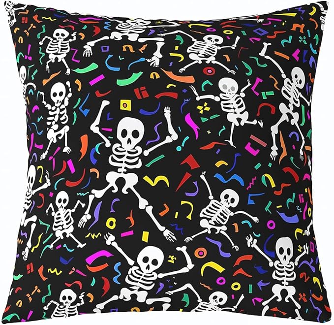 Erosebridal Sugar Skull Pillow Cover Gothic Skeleton Bones Throw Pillow Cover 16X16,Colorful Ribbon Happy Halloween Decorative Pillow Cover Hippie Spooky Cushion Cover for Kids Girls Boy - sugar skull throw pillow