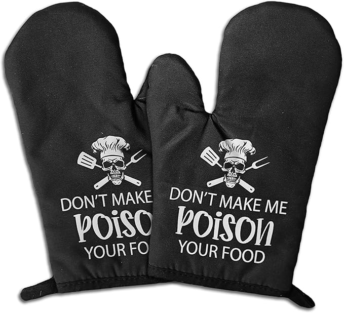 2 Pcs Funny Skull Oven Mitts Don't Make Me Poison Your Food Heat Resistant Mitts Adult Humor Silicone Non-Slip Kitchen Mitts Novelty Birthday Gifts for Women Men Friend Baker Cooking Chef - sugar skull oven mitts