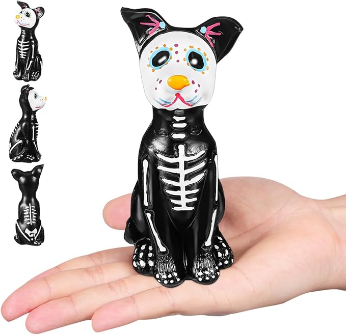UPKOCH Day of The Dead Dog Figurine, Halloween Dog Statue, Skull Animal Sugar Sculpture, Spooky Skeleton Figure, Home Desk Decoration - sugar skull figurine collectible