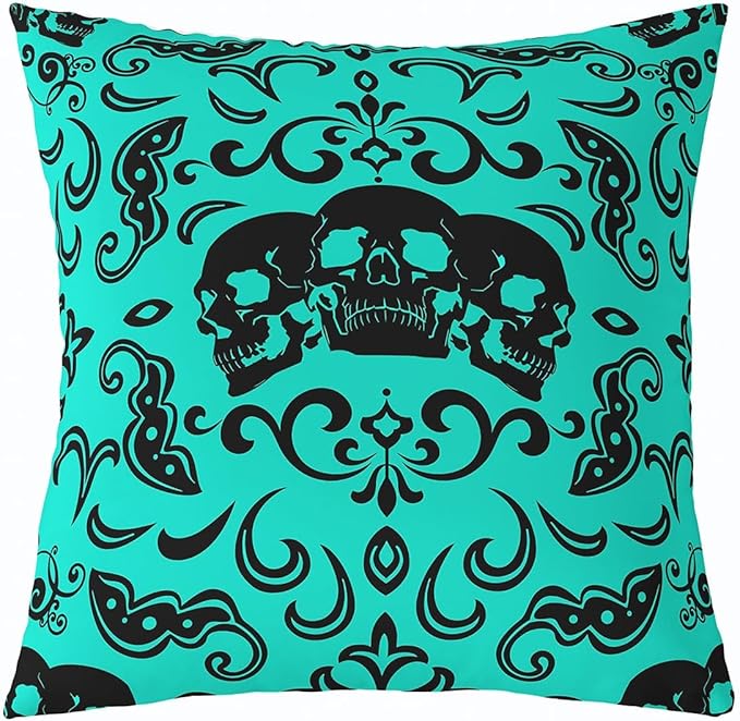 Erosebridal Damask Throw Pillow Cover,Sugar Skull Pillow Cover 16X16 Inch,Gothic Vintage Floral Decorative Pillow Cover,Boho Baroque Flower Decorative Square Pillow Case,Exotic Style Cushion Cover - sugar skull throw pillow