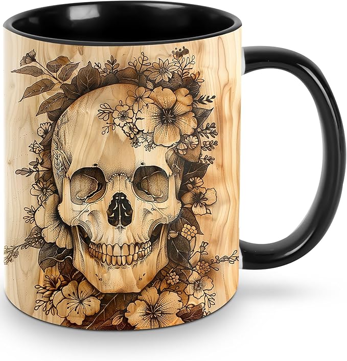 Skull 11oz Coffee Mug Funny Ceramic Tea Cup for Women Porcelain Mugs With Handle Dishwasher Microwave Safe - sugar skull coffee cup
