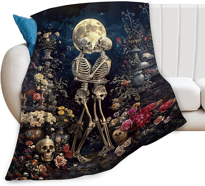 Skull Fleece Blanket Gothic Throw Blanket Vintage Bone Skeleton Flower Moon Fuzzy Blanket For Adult Kids Halloween Christmas Valentine’S Day Gothic Stuffed Decor Gifts For Home Bed Couch 40"x50" - sugar skull throw blanket