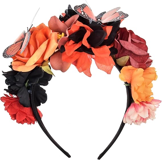 June Bloomy Women Mexican Flower Crown Headband Dia de los muertos Day of the dead Headpiece Party Costume - sugar skull flower crown