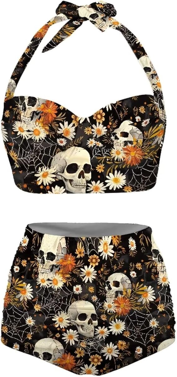 Annejudy - sugar skull bikini set