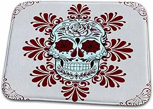 3dRose Bathroom Bath Rug Mat - Day of The Dead. Unique Design. Burgundy and Grey. Sugar Skull - sugar skull toilet mat set