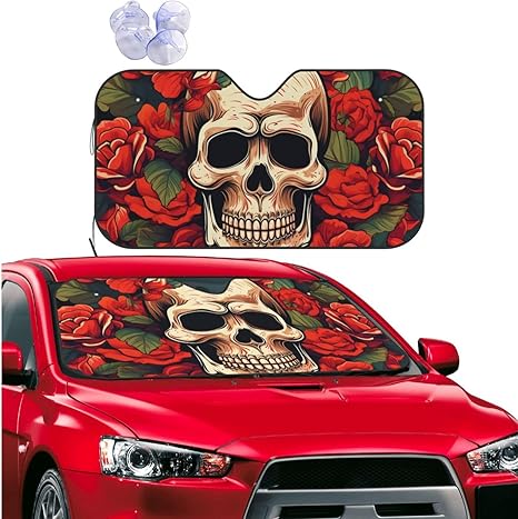 Car Windshield Sun Shade Cover Sugar Skull Rose Sunshade Foldable Car Sun Shield Car Windshield Sunshade for Truck Car Windshield Cover for Most Sedans - sugar skull car sunshade for windshield