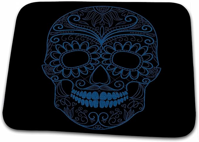 3dRose Bathroom Bath Rug Mat - Blue and Black Sugar Skull Day of The Dead Art PS Creations - sugar skull toilet mat set