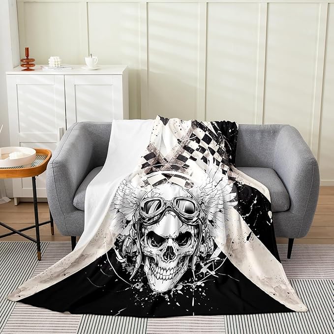 Erosebridal Sugar Skull Blanket 40x50, Angel Wings Throw Blanket, Gothic Skull Glasses Fleece Blanket, Death Angel Crowned Skull Wide Feather Wings Halloween Fuzzy Blanket - sugar skull throw blanket