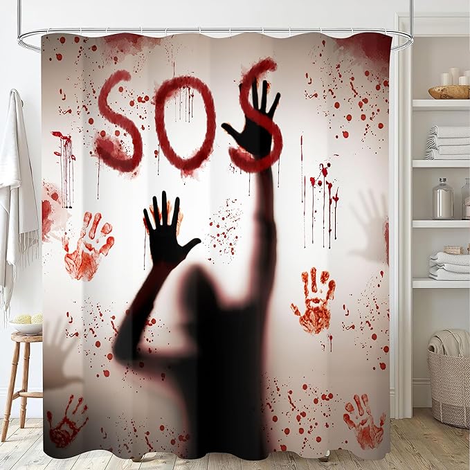 Halloween Horror Shower Curtain, Spooky Bloody Hand Shower Curtain, Scary Ghost Halloween Bathroom Shower Curtain, 72x72 Inch - sugar skull shower curtain set