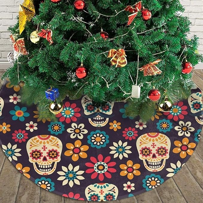 Christmas Tree Skirt, 30" Halloween Ghost Sugar Skull for Christmas Decorations&Ornaments - sugar skull christmas decorations
