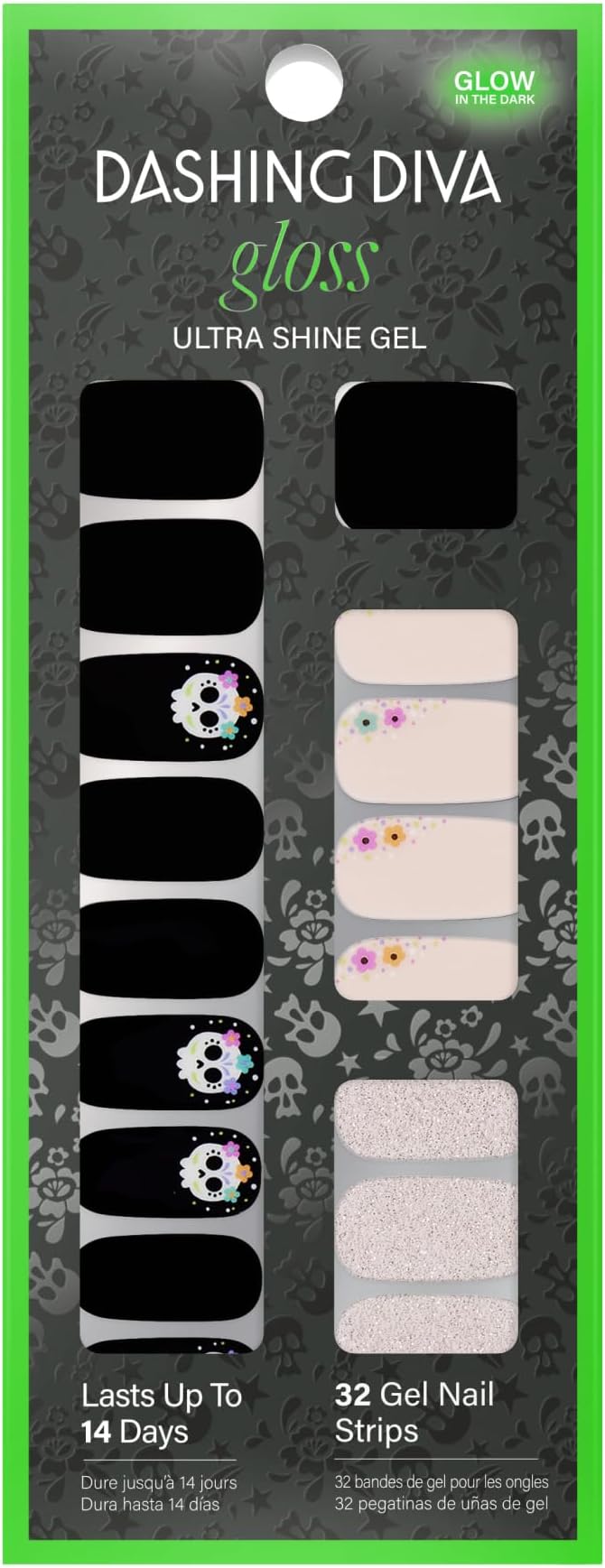 Dashing Diva Gloss Nail Strips - Sugarcoat It | UV Free, Chip Resistant, Long Lasting Gel Nail Stickers | Contains 32 Wraps, 1 Prep Pad, 1 File - sugar skull nail art