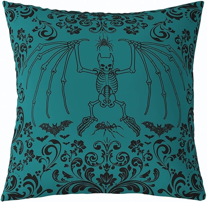 Erosebridal Sugar Skull Pillow Cover 16X16 Inch,Black Bat Spiders Throw Pillow Cover,Halloween Cushion Cover,Boho Floral Decorative Pillow Cover,Ghosts Horror Theme Decorative Accent Pillow Case - sugar skull throw pillow