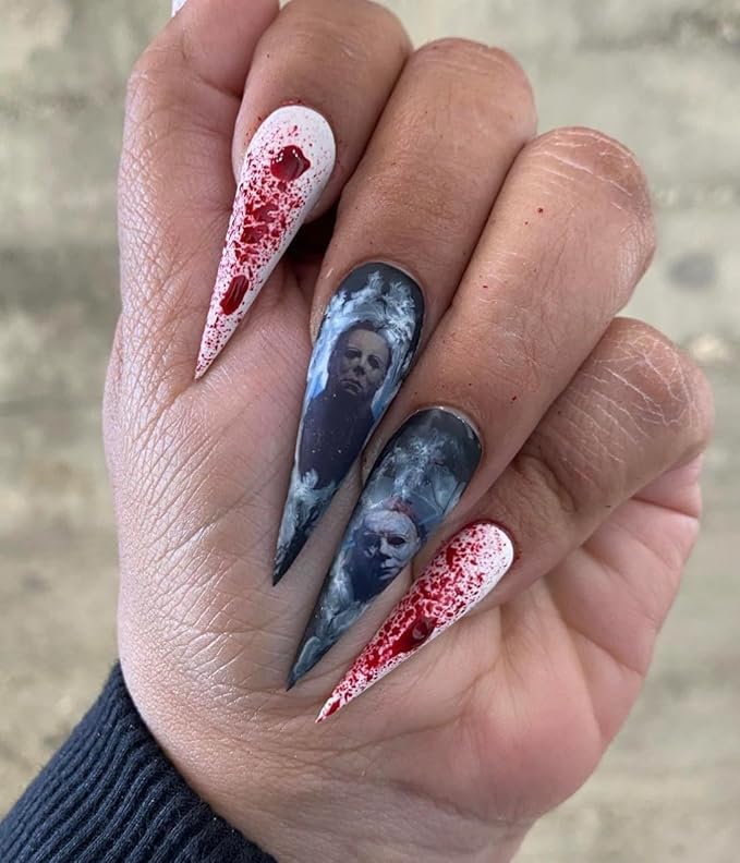 Scary Movie Halloween Nail Decals Gothic Nail Wraps Friday 13 Jason Freddy Harley Joker Ghost Face Tiffanty Bride Chucky Nigh Before Christmas Day of The Dead Sugar Skull Decals Nail Art kit (10) - sugar skull christmas decorations
