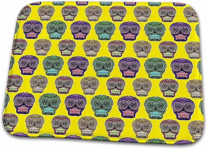 3dRose Bathroom Bath Rug Mat - Sugar Skulls on Yellow Background Designs - sugar skull toilet mat set