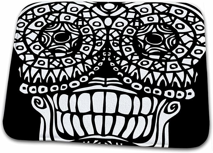 3dRose Bathroom Bath Rug Mat - Sugar Skull Design in Black and White Designs - sugar skull toilet mat set
