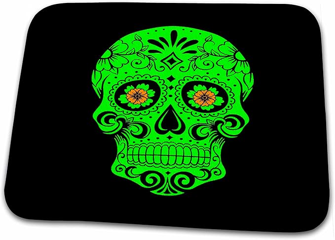 3dRose Bathroom Bath Rug Mat - Day of The Dead. Green and Black. Sugar Skull - sugar skull toilet mat set