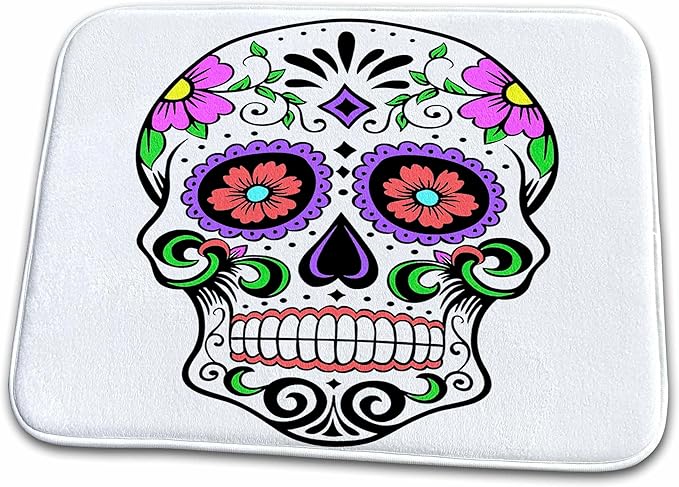 3dRose Bathroom Bath Rug Mat - Sugar Skull, Pink Signs - sugar skull toilet mat set