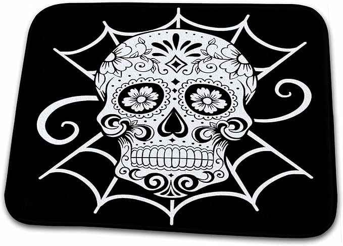 3dRose Bathroom Bath Rug Mat - Day of The Dead. Black and White. Sugar Skull - sugar skull toilet mat set