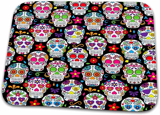 3dRose Bathroom Bath Rug Mat - Colorful Sugar Skulls Pattern Sugar Skulls - sugar skull toilet mat set