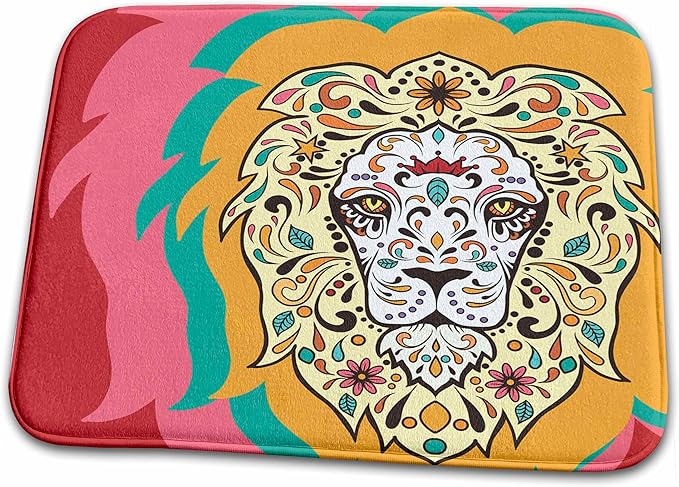 3dRose Bathroom Bath Rug Mat - Sugar Skull Lion with Three Colored Shadows Sugar Skulls - sugar skull toilet mat set