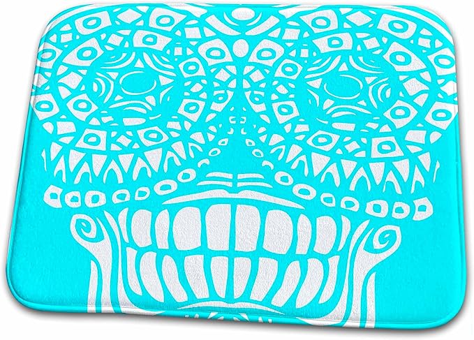 3dRose Bathroom Bath Rug Mat - Sugar Skull Design in Sky Blue and White Designs - sugar skull toilet mat set
