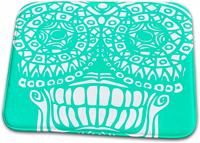 3dRose Bathroom Bath Rug Mat - Sugar Skull Design in Aqua and White Designs - sugar skull toilet mat set