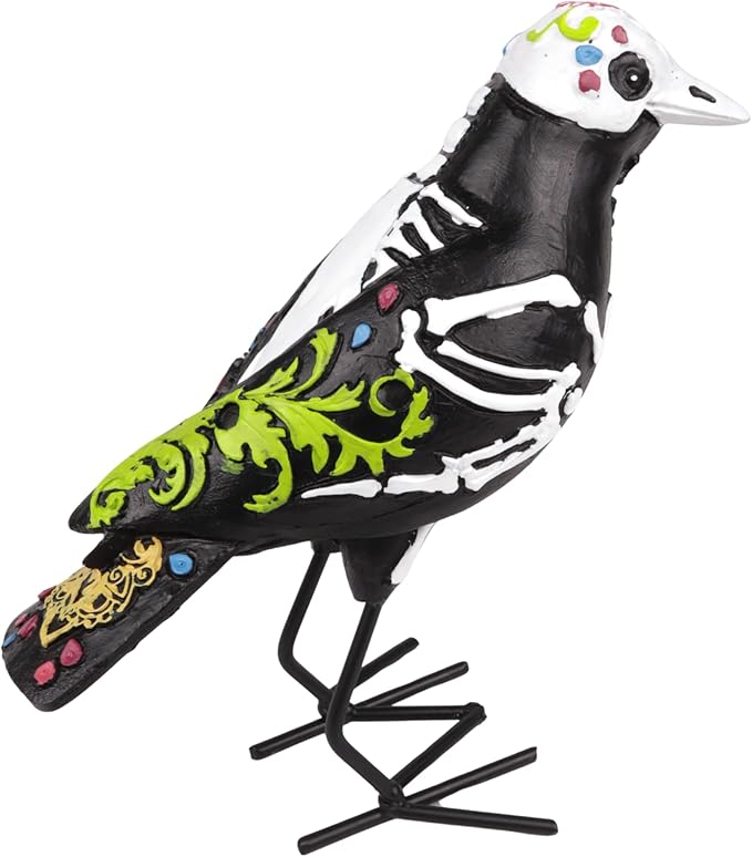 Needzo Dia De Los Muertos Sugar Skull Bird, Multicolor Ofrenda Altar Decoration, Day of The Dead Halloween Figurine, 4.75 Inches - sugar skull christmas ornament