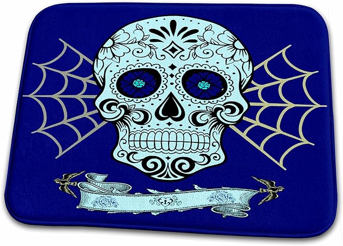 3dRose Bathroom Bath Rug Mat - Day of The Dead. Navy and Blue. Cool Design. Sugar Skull - sugar skull toilet mat set