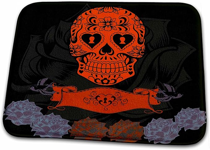 3dRose Bathroom Bath Rug Mat - Day of The Dead. Cool Design. Orange, Black and Grey. Sugar Skull - sugar skull toilet mat set